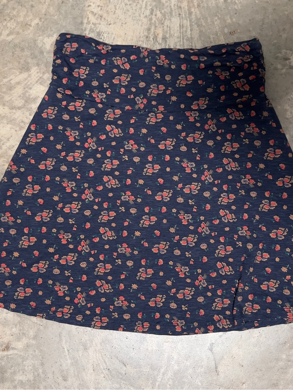 Toad&Co Navy Floral A-Line Skirt with Coral Accents